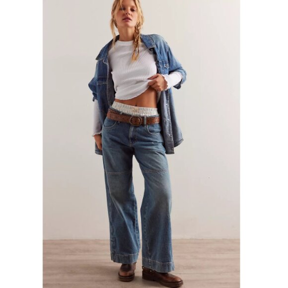 new FREE PEOPLE benji relaxed wide leg jean in salt of the earth 252 - Picture 1 of 16
